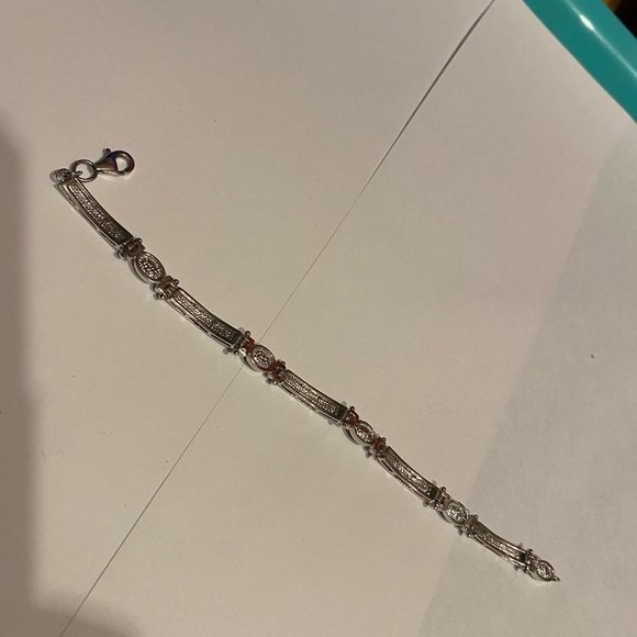 Silver tone bracelet marked 925 has names engraved on it & color stones 7.5” - Picture 3 of 5